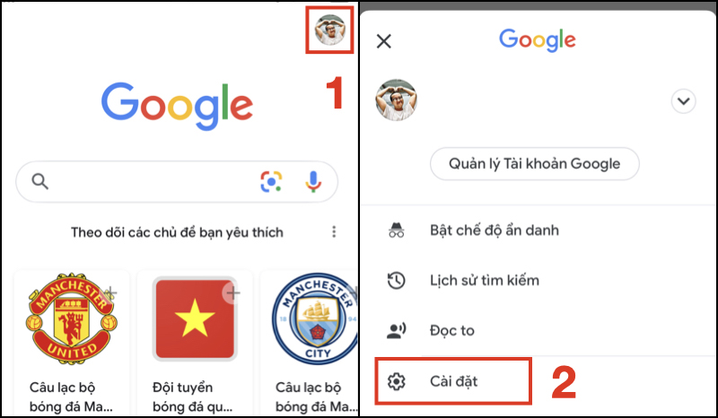 Truy cập C&agrave;i đặt